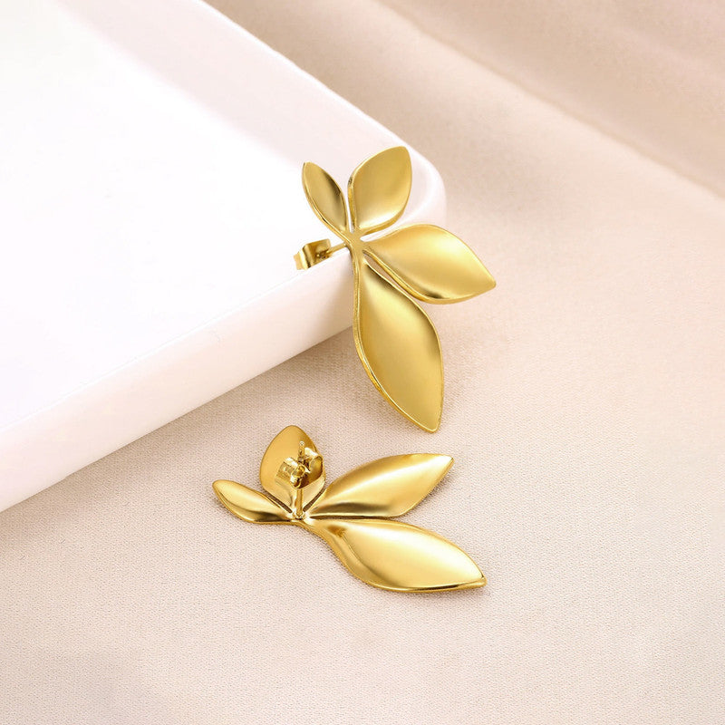 Gold-Plated Leaf Petal Stud Earrings