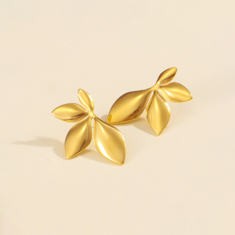 Gold-Plated Leaf Petal Stud Earrings