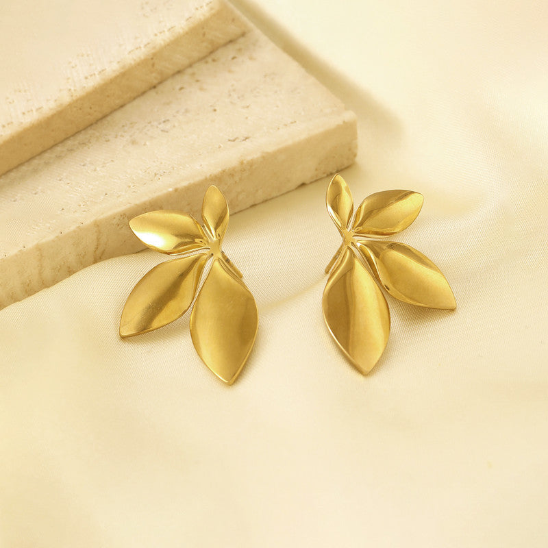 Gold-Plated Leaf Petal Stud Earrings