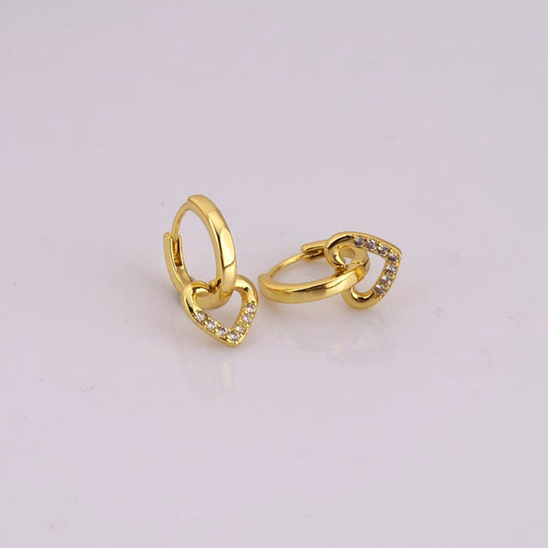 Gold-Plated Heart Drop Hoop Earrings with Crystals