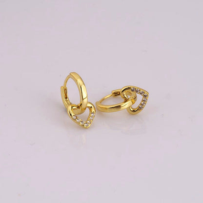 Gold-Plated Heart Drop Hoop Earrings with Crystals