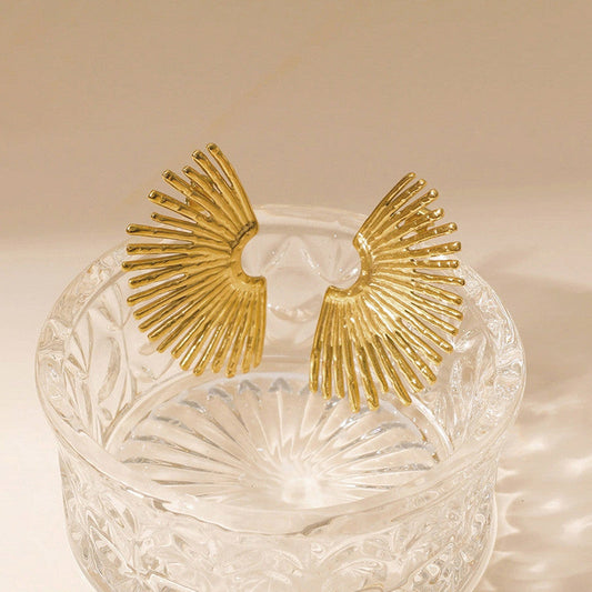 Gold-Plated Sunburst Fan Stud Earrings