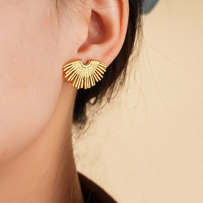 Gold-Plated Sunburst Fan Stud Earrings