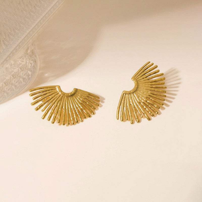 Gold-Plated Sunburst Fan Stud Earrings