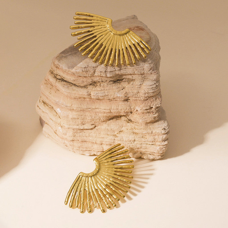 Gold-Plated Sunburst Fan Stud Earrings