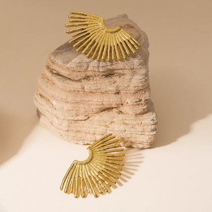 Gold-Plated Sunburst Fan Stud Earrings