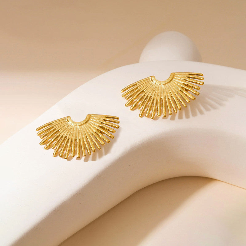 Gold-Plated Sunburst Fan Stud Earrings