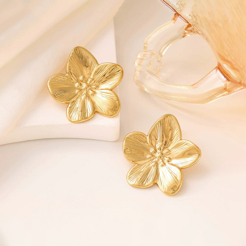 Gold-Plated Floral Statement Stud Earrings