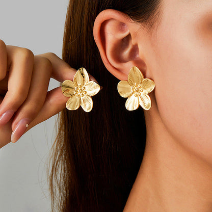 Gold-Plated Floral Statement Stud Earrings