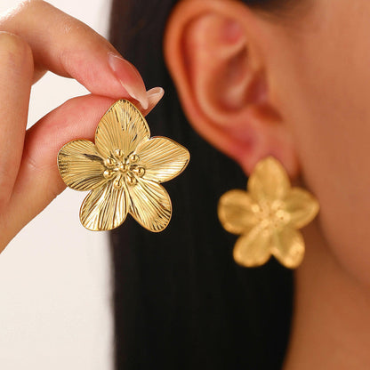 Gold-Plated Floral Statement Stud Earrings
