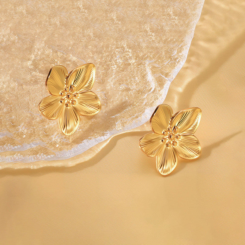 Gold-Plated Floral Statement Stud Earrings