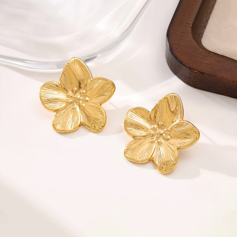 Gold-Plated Floral Statement Stud Earrings