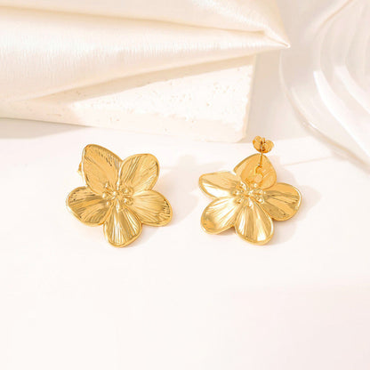 Gold-Plated Floral Statement Stud Earrings