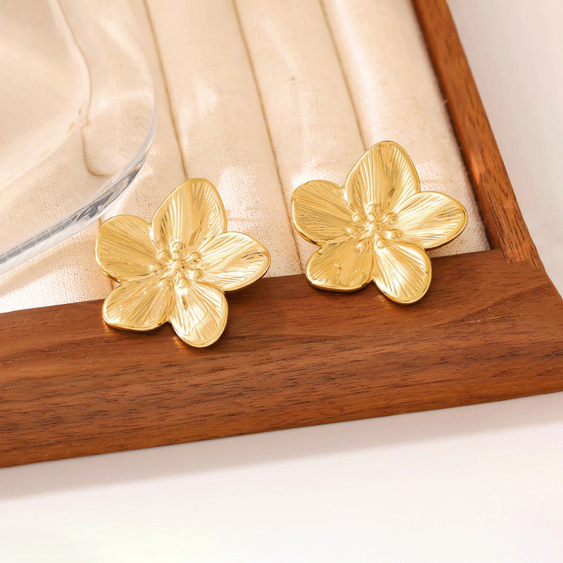 Gold-Plated Floral Statement Stud Earrings