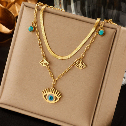 Gold-Plated Evil Eye Layered Necklace Set