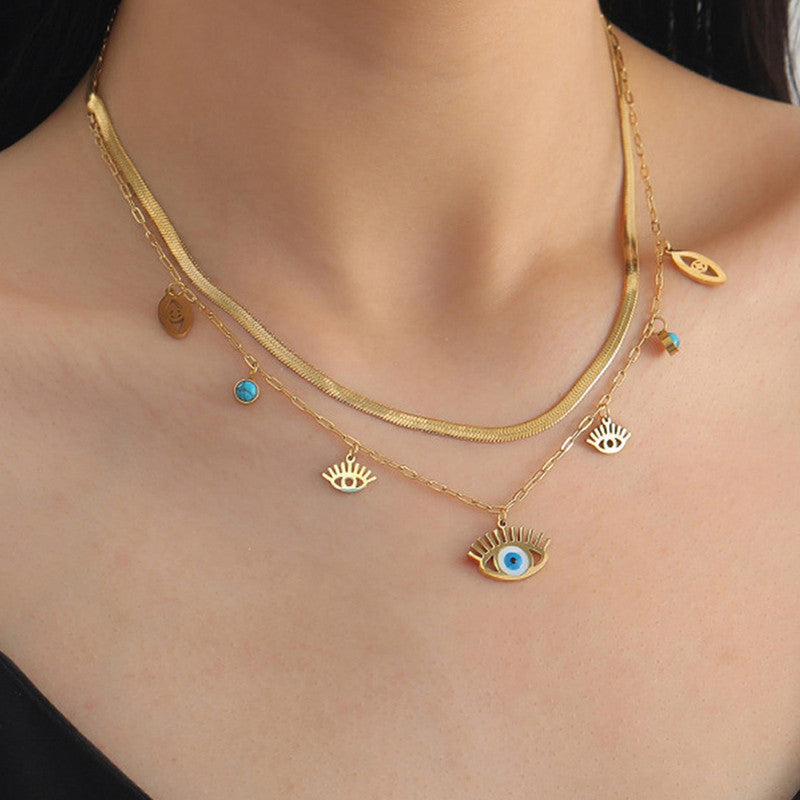Gold-Plated Evil Eye Layered Necklace Set