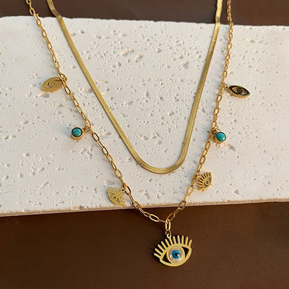 Gold-Plated Evil Eye Layered Necklace Set