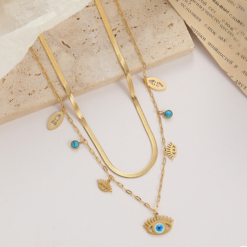 Gold-Plated Evil Eye Layered Necklace Set