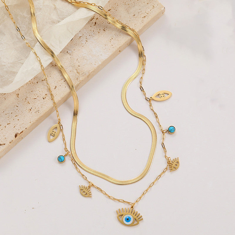 Gold-Plated Evil Eye Layered Necklace Set