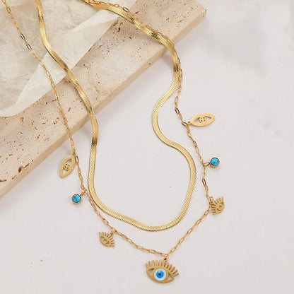 Gold-Plated Evil Eye Layered Necklace Set