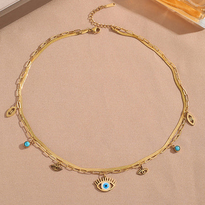 Gold-Plated Evil Eye Layered Necklace Set