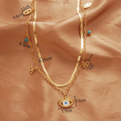 Gold-Plated Evil Eye Layered Necklace Set