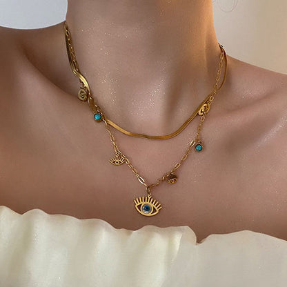 Gold-Plated Evil Eye Layered Necklace Set