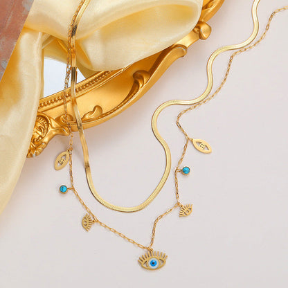 Gold-Plated Evil Eye Layered Necklace Set