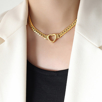Gold-Plated Chunky Chain Heart Choker Necklace