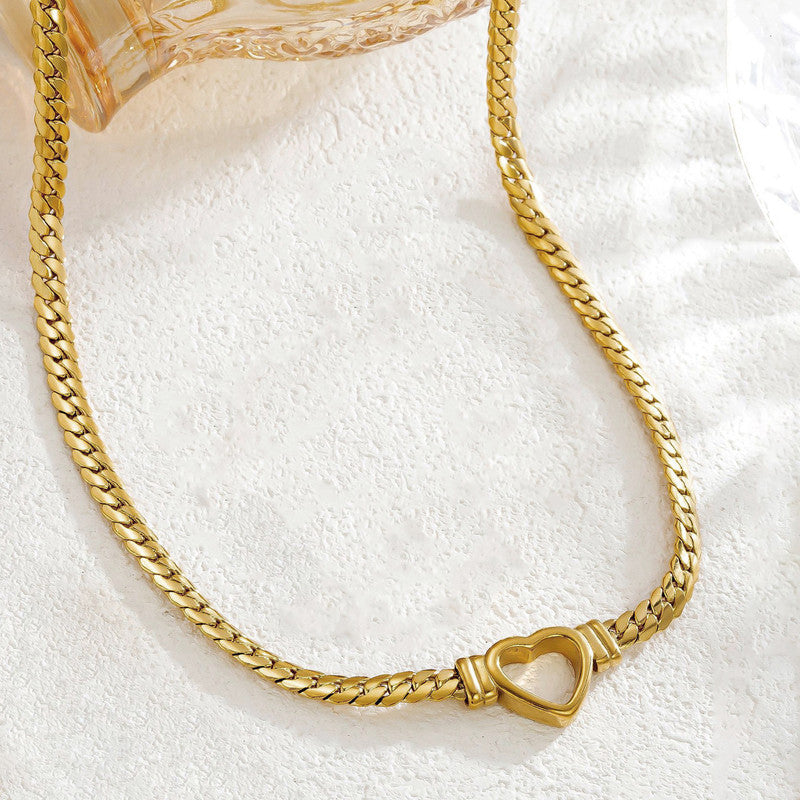 Gold-Plated Chunky Chain Heart Choker Necklace
