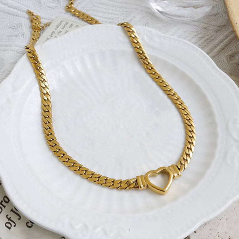Gold-Plated Chunky Chain Heart Choker Necklace