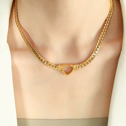 Gold-Plated Chunky Chain Heart Choker Necklace