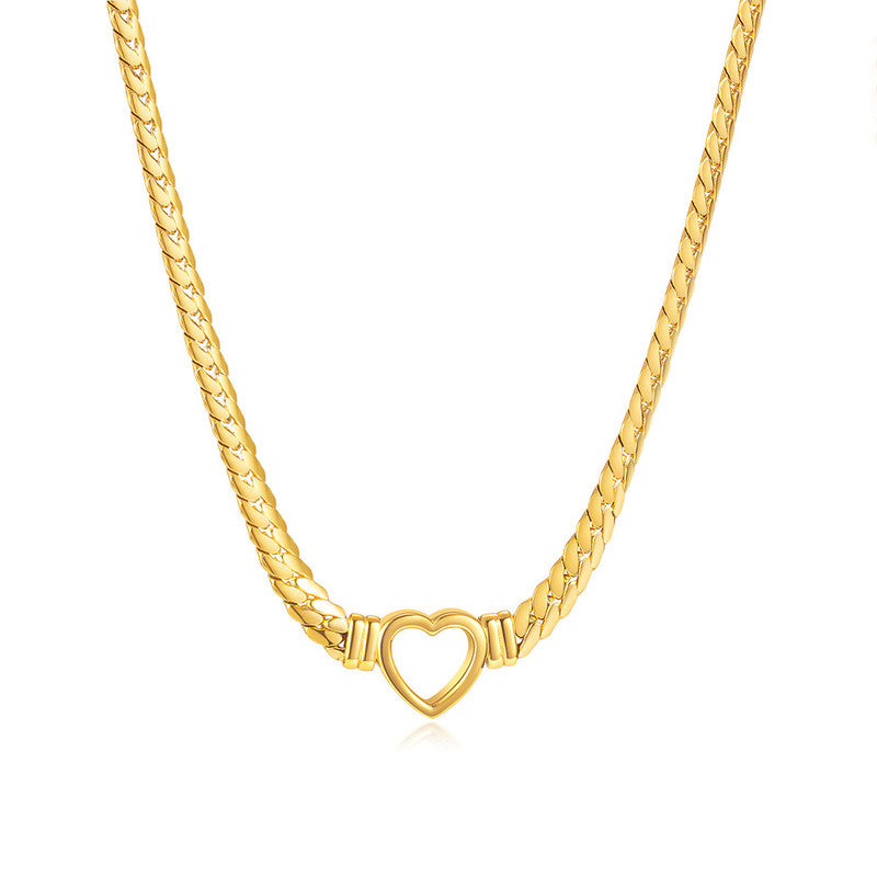 Gold-Plated Chunky Chain Heart Choker Necklace