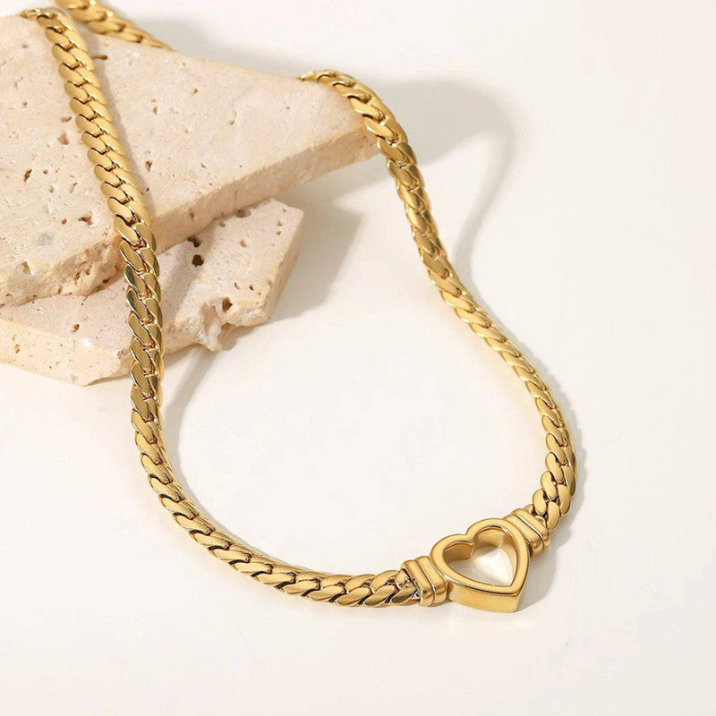 Gold-Plated Chunky Chain Heart Choker Necklace