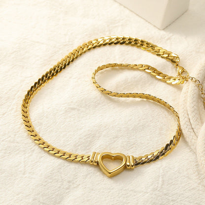 Gold-Plated Chunky Chain Heart Choker Necklace