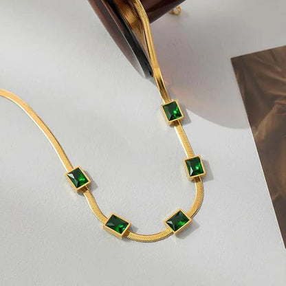 Gold-Plated Choker Necklace with Green Stone Accents