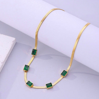 Gold-Plated Choker Necklace with Green Stone Accents