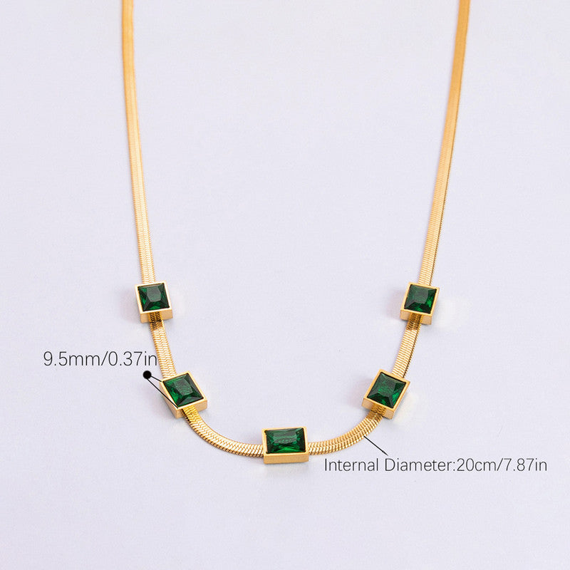 Gold-Plated Choker Necklace with Green Stone Accents