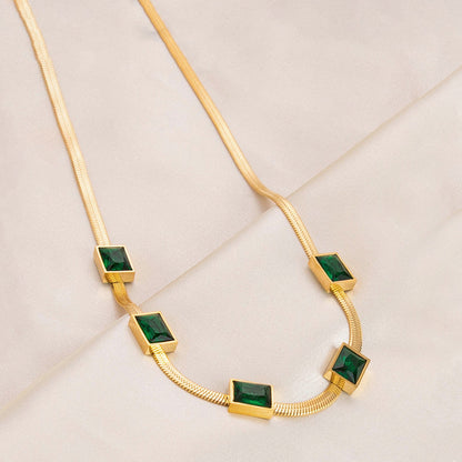 Gold-Plated Choker Necklace with Green Stone Accents