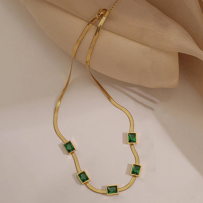 Gold-Plated Choker Necklace with Green Stone Accents
