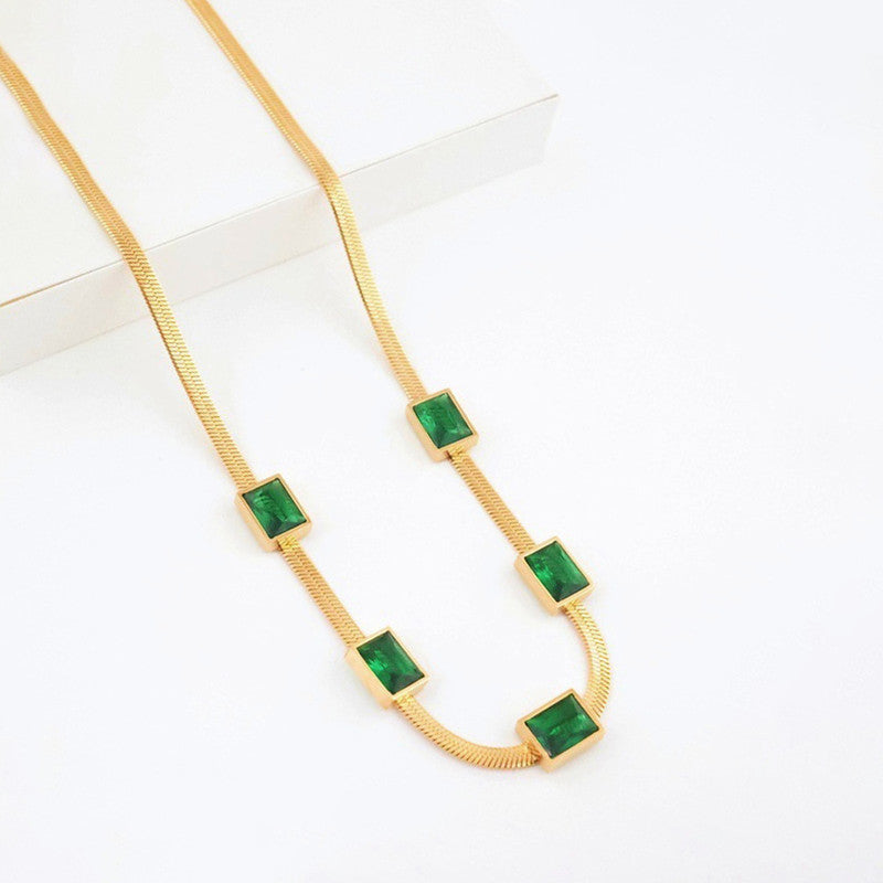 Gold-Plated Choker Necklace with Green Stone Accents