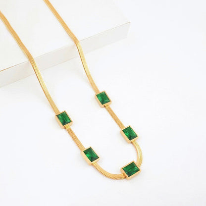 Gold-Plated Choker Necklace with Green Stone Accents