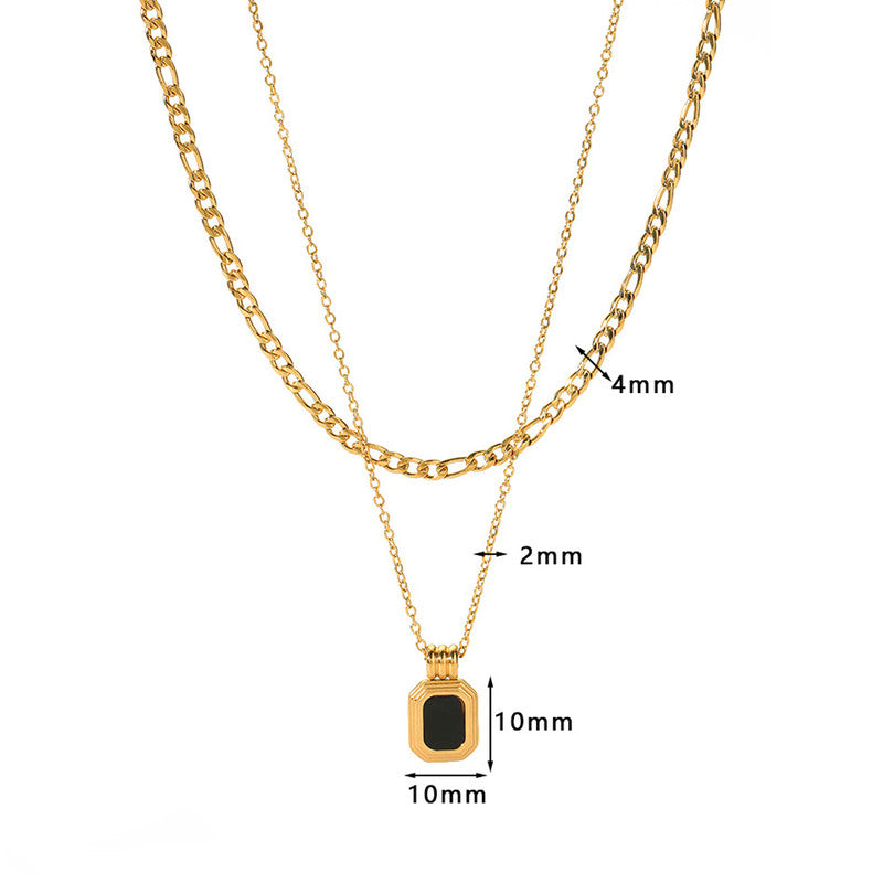 Gold-Plated Layered Chain Necklace with Black Stone Pendant