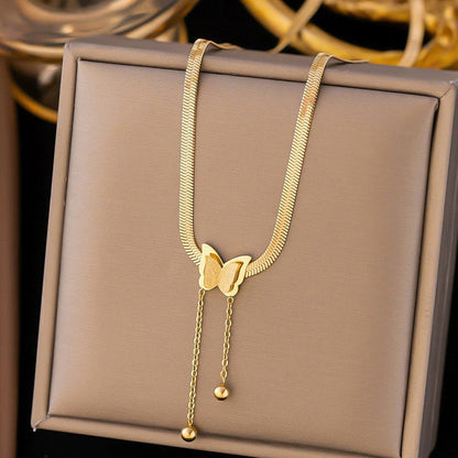 Minimal Gold Butterfly Necklace with Chain Drop Detail