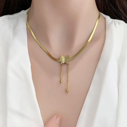 Minimal Gold Butterfly Necklace with Chain Drop Detail