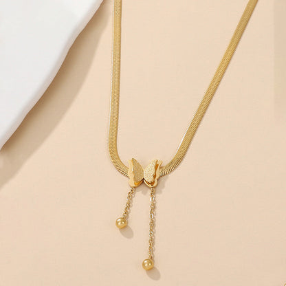 Minimal Gold Butterfly Necklace with Chain Drop Detail