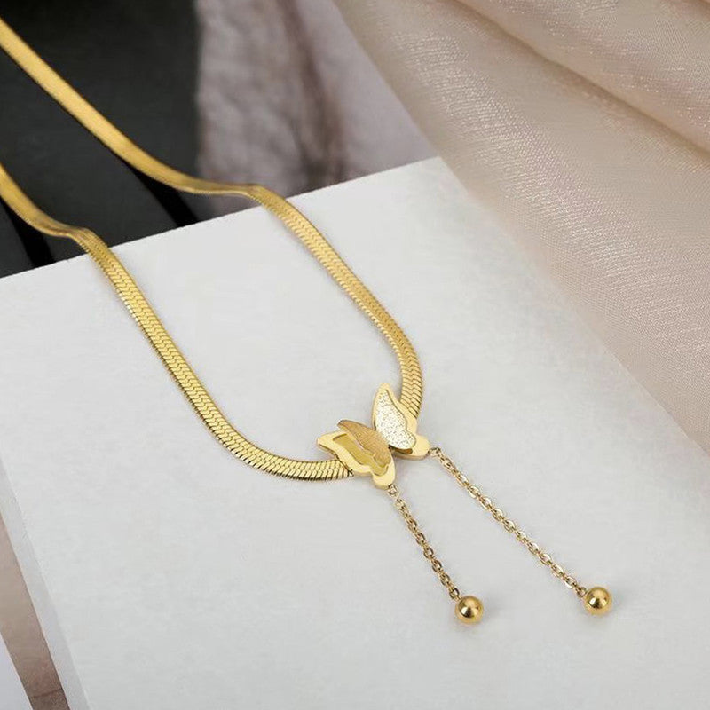 Minimal Gold Butterfly Necklace with Chain Drop Detail