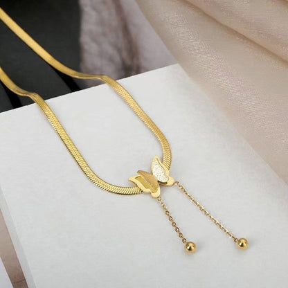 Minimal Gold Butterfly Necklace with Chain Drop Detail