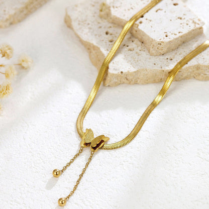 Minimal Gold Butterfly Necklace with Chain Drop Detail