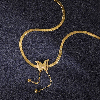 Minimal Gold Butterfly Necklace with Chain Drop Detail